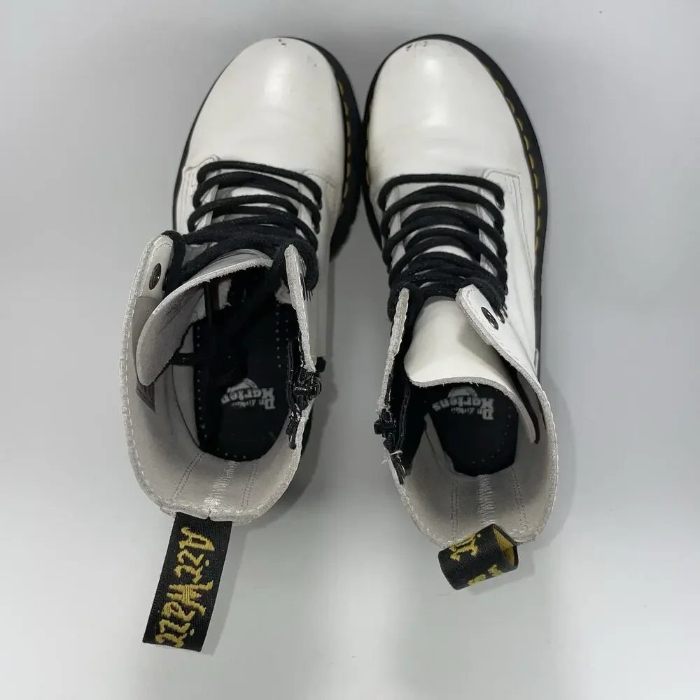 Dr. Martens Jadon Platform Boots Womens Size 6 White Leather Chunky Lace Up
